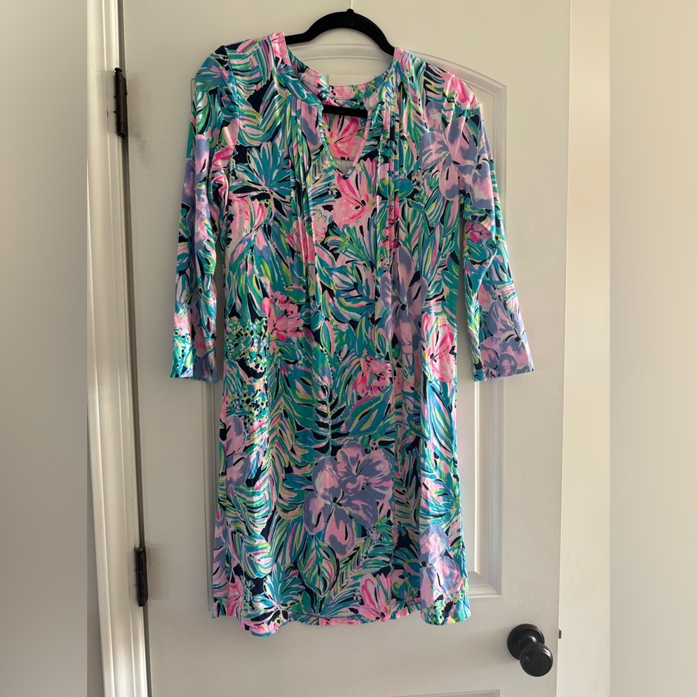 Lilly Pulitzer Blue and Pink Sheath Dress with V-Neck